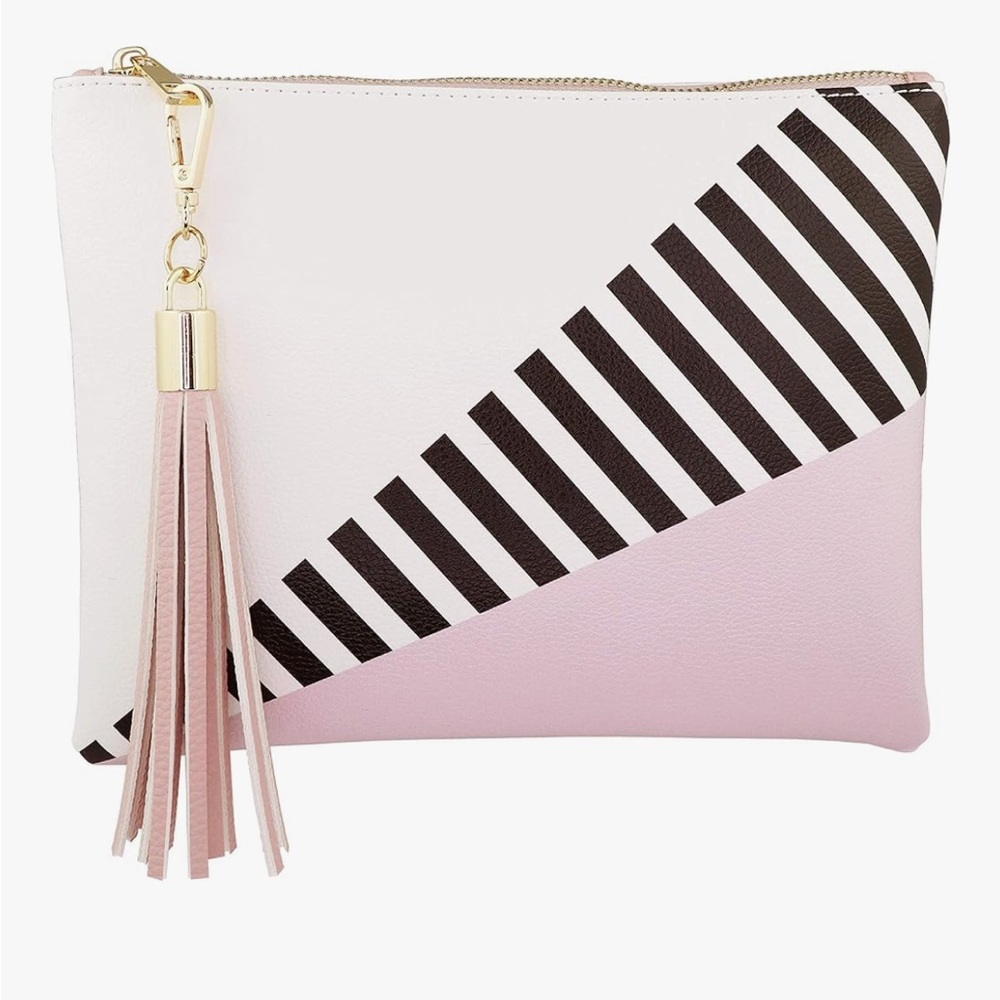 B BRENTANO Vegan Clutch Bag Pouch with Tassel Accent (Pale Pink)